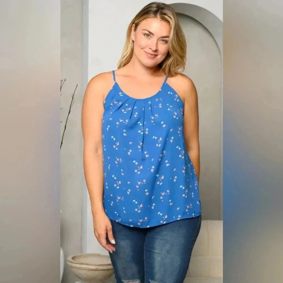 NWT Zenobia Plus size blue floral tank top In Sizes 1x, 2x, And 3x - Picture 1 of 6